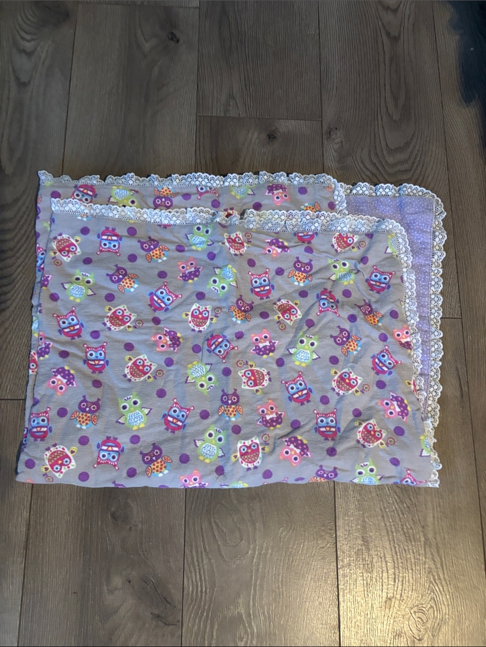 Girls Purple Owl Print Lace-Trim Bottoms